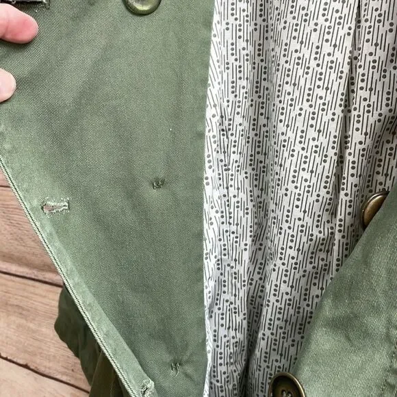 ANTHROPOLOGIE TULLE DOUBLE BREASTED TRENCH COAT IN OLIVE GREEN - Picture 8 of 8